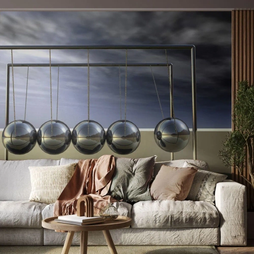 Fotomural Premium Sand - Las bolas de Newton en un entorno futurista - 100x70cm - La energía del mundo - Decoración de pared moderna para salón y dormitorio ARTTOR