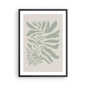 Póster en marco negro - Una ilustración minimalista de una planta en tonos verdes. - 50x70cm - Rama esmeralda - Decoración de pared moderna para salón y dormitorio ARTTOR