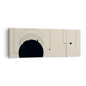 Cuadro sobre lienzo - Impresión de Imagen - Líneas geométricas negras y un círculo sobre un fondo beige. - 140x50cm - Composición elástica y dinámica - Decoración de pared moderna para salón y dormitorio ARTTOR