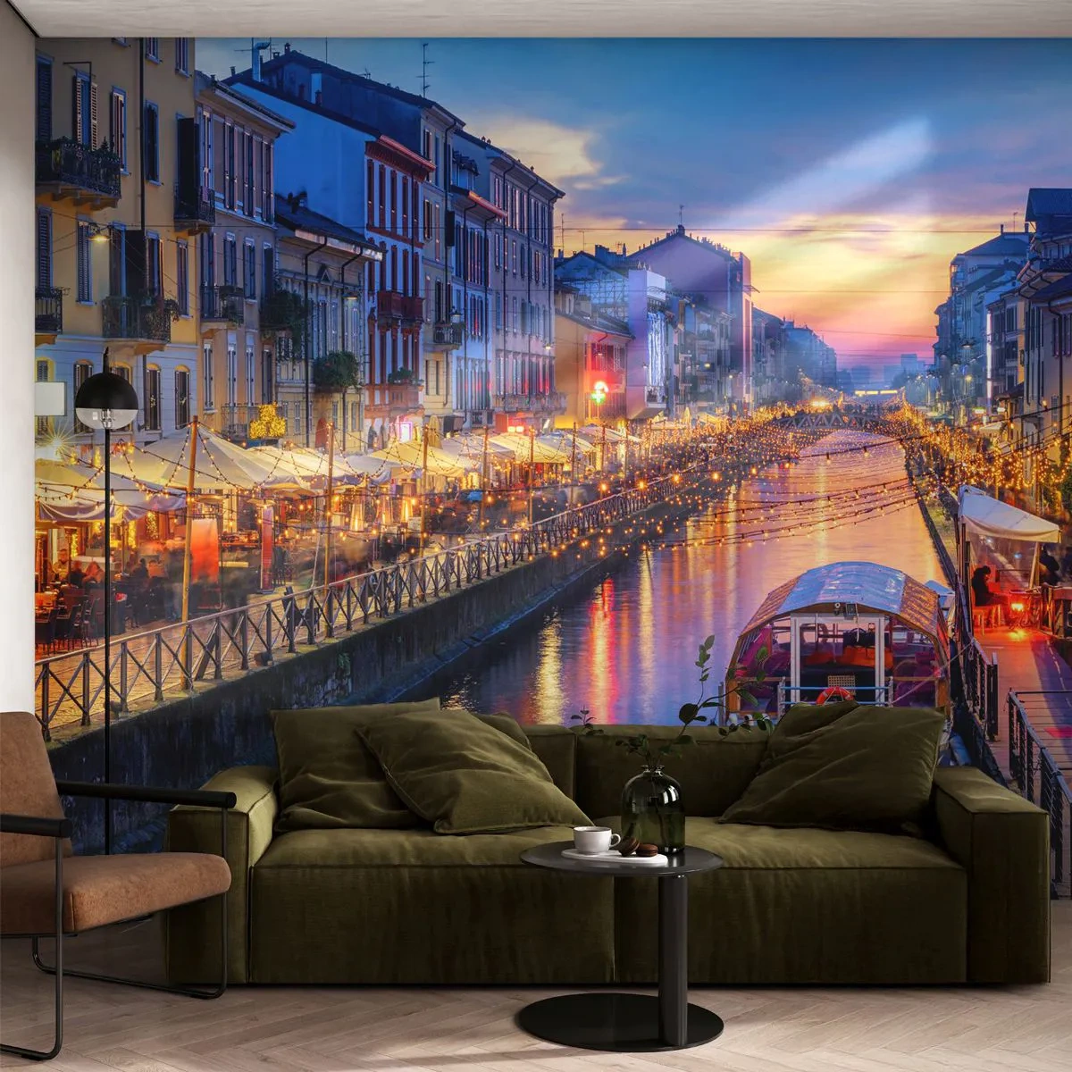 Fotomural Premium Sand - Una noche de luz y diversión - Ciudad, Milán, Italia - 300x210 cm
