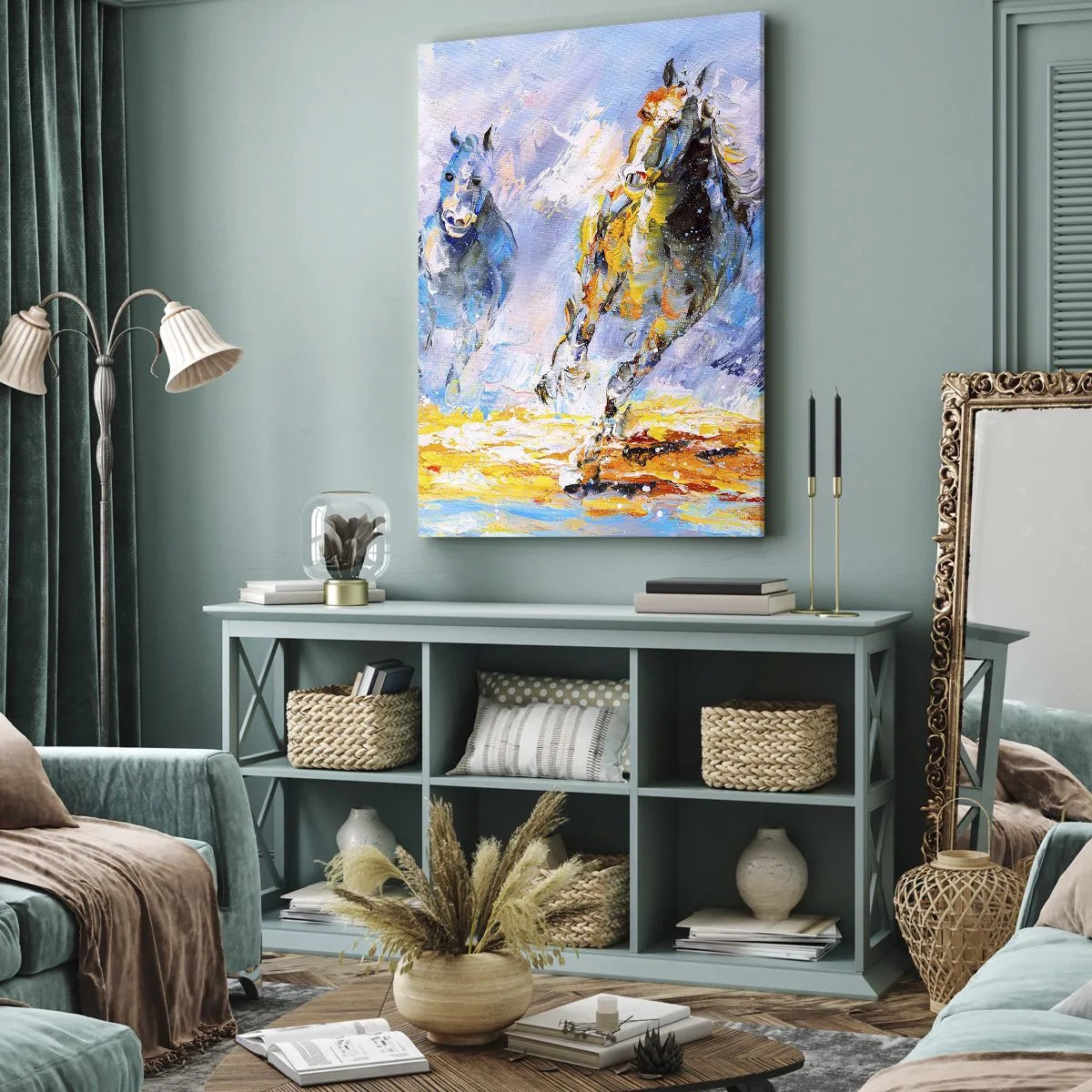 Cuadro sobre lienzo - Impresión de Imagen - Galopando a través del resplandor - 55x100 cm