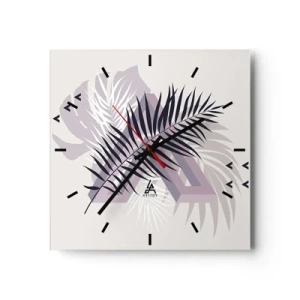 Reloj de pared - Reloj de vidrio - Una composición minimalista con hojas y formas geométricas. - 30x30cm - La sombra de una sombra - Decoración de pared moderna para salón y dormitorio ARTTOR