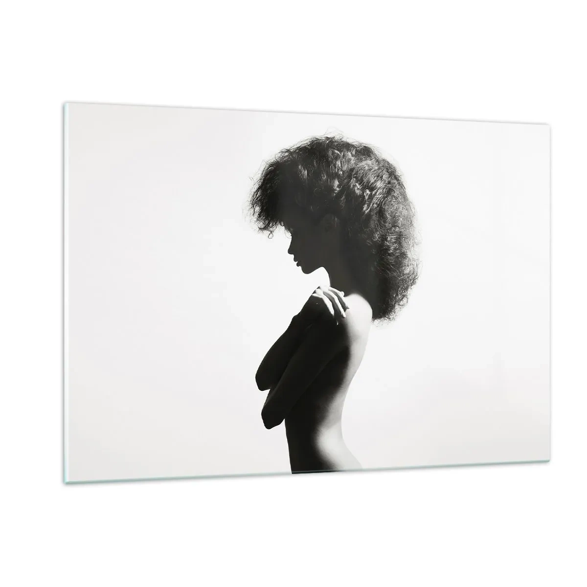 Cuadro sobre vidrio - Impresiones sobre Vidrio - Desnudo femenino en luz contrastante en blanco y negro - 120x80cm - Como una flor en un tallo delgado - Decoración de pared moderna para salón y dormitorio ARTTOR