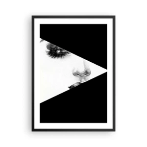 Póster en marco negro - Un retrato minimalista de una mujer en blanco y negro con una división geométrica. - 50x70cm - Siempre hay algo por descubrir - Decoración de pared moderna para salón y dormitorio ARTTOR