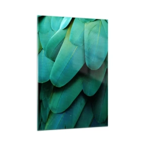 Cuadro sobre vidrio - Impresiones sobre Vidrio - Detalle de plumas en tonos verdes. - 70x100cm - La precisión de la naturaleza  - Decoración de pared moderna para salón y dormitorio ARTTOR