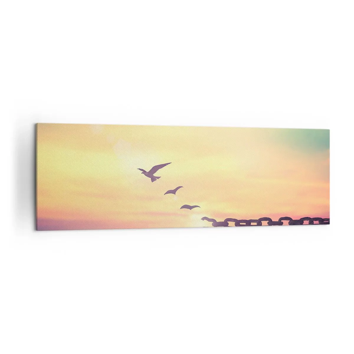 Cuadro sobre lienzo - Impresión de Imagen - Símbolo de libertad con pájaros y una cadena rota. - 160x50cm - Victoria de la libertad - Decoración de pared moderna para salón y dormitorio ARTTOR