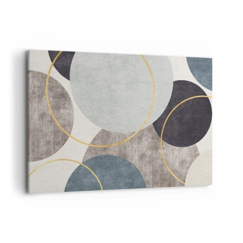 Cuadro sobre lienzo - Impresión de Imagen - Círculos geométricos en tonos grises, azules y dorados. - 100x70cm - Círculo tras círculo - Decoración de pared moderna para salón y dormitorio ARTTOR