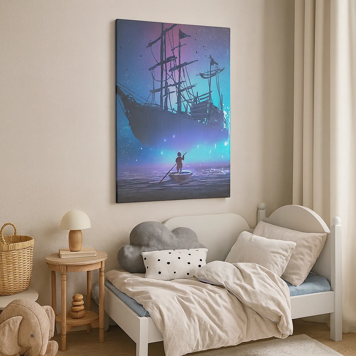Cuadro sobre lienzo - Impresión de Imagen - Un barco fantástico contra el cielo estrellado. - 50x70cm - El encuentro con el mito del mar - Decoración de pared moderna para salón y dormitorio ARTTOR