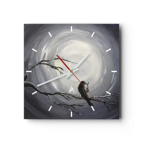 Reloj de pared - Reloj de vidrio - Pájaro negro en una rama a la luz de la luna - 30x30cm - La clave del misterio de la noche - Decoración de pared moderna para salón y dormitorio ARTTOR