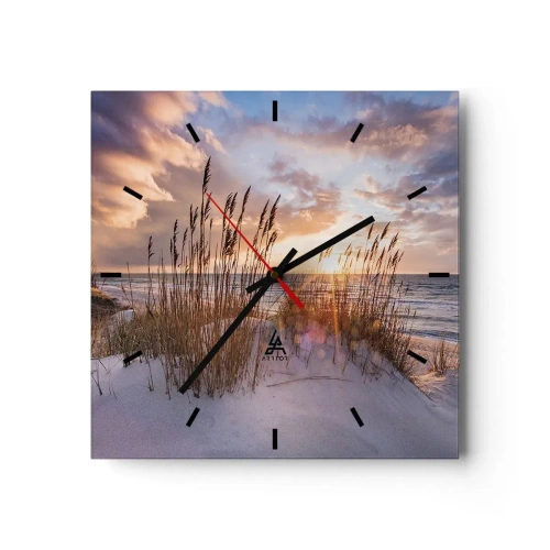 Reloj de pared - Reloj de vidrio - Dunas con hierbas con el sol poniente como telón de fondo - 30x30cm - Adiós al sol y al viento - Decoración de pared moderna para salón y dormitorio ARTTOR
