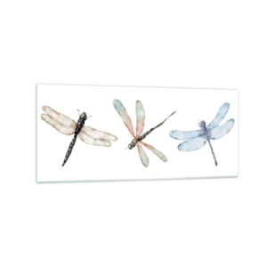 Cuadro sobre vidrio - Impresiones sobre Vidrio - Tres libélulas en delicados colores pastel. - 120x50cm - Libélulas ingrávidas - Decoración de pared moderna para salón y dormitorio ARTTOR