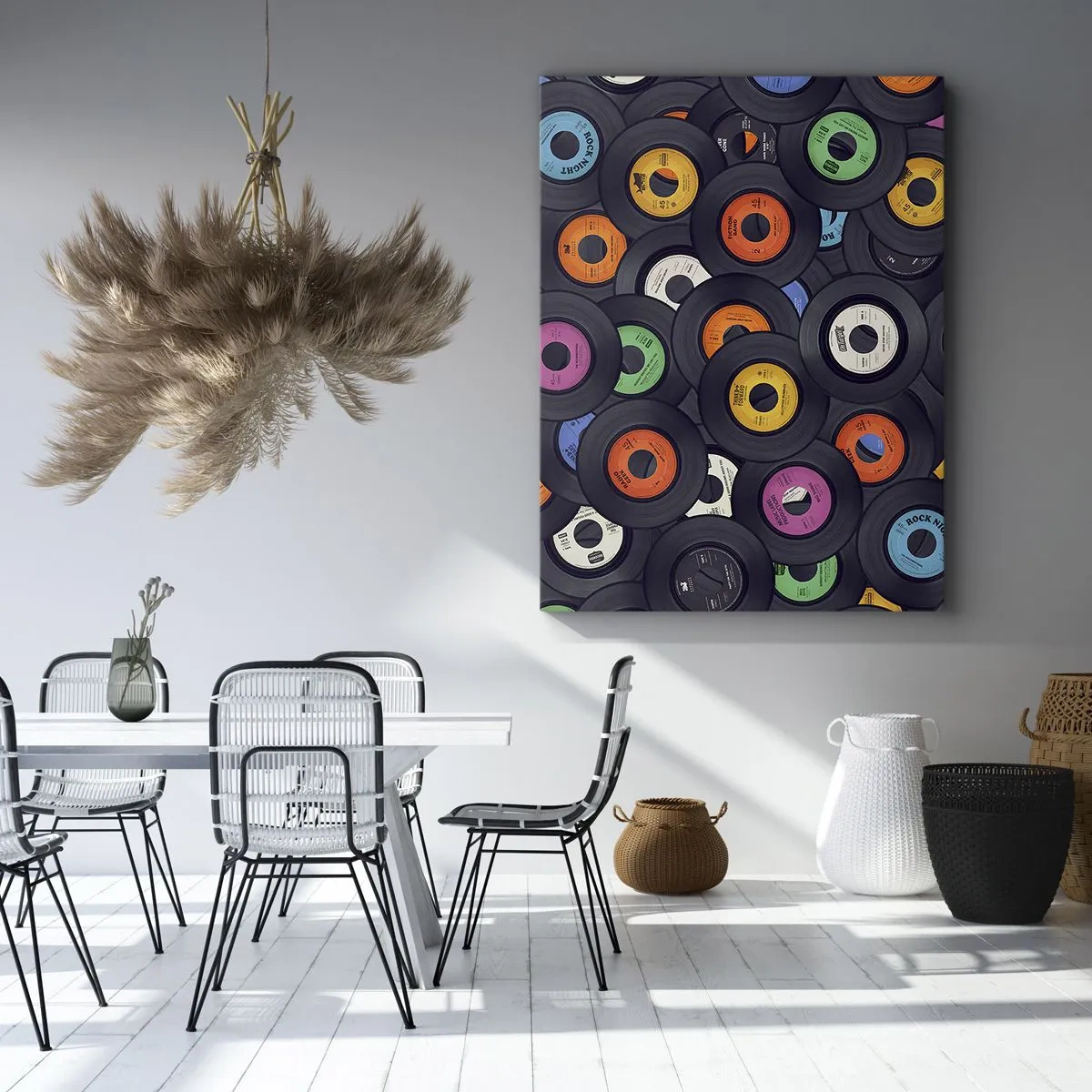 Cuadro sobre lienzo - Impresión de Imagen - Vinilos de colores apilados uno encima del otro - 80x120cm - Colores de los clásicos - Decoración de pared moderna para salón y dormitorio ARTTOR
