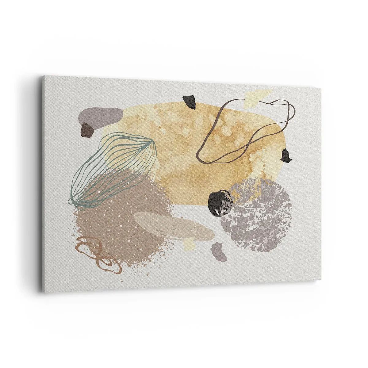 Cuadro sobre lienzo - Impresión de Imagen - Una composición de formas abstractas en beige y amarillo. - 100x70cm - Plumología aplicada - Decoración de pared moderna para salón y dormitorio ARTTOR