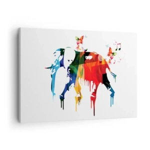 Cuadro sobre lienzo - Impresión de Imagen - Elefante colorido con mariposas en un estilo geométrico moderno. - 70x50cm - Todo el mundo puede bailar - Decoración de pared moderna para salón y dormitorio ARTTOR