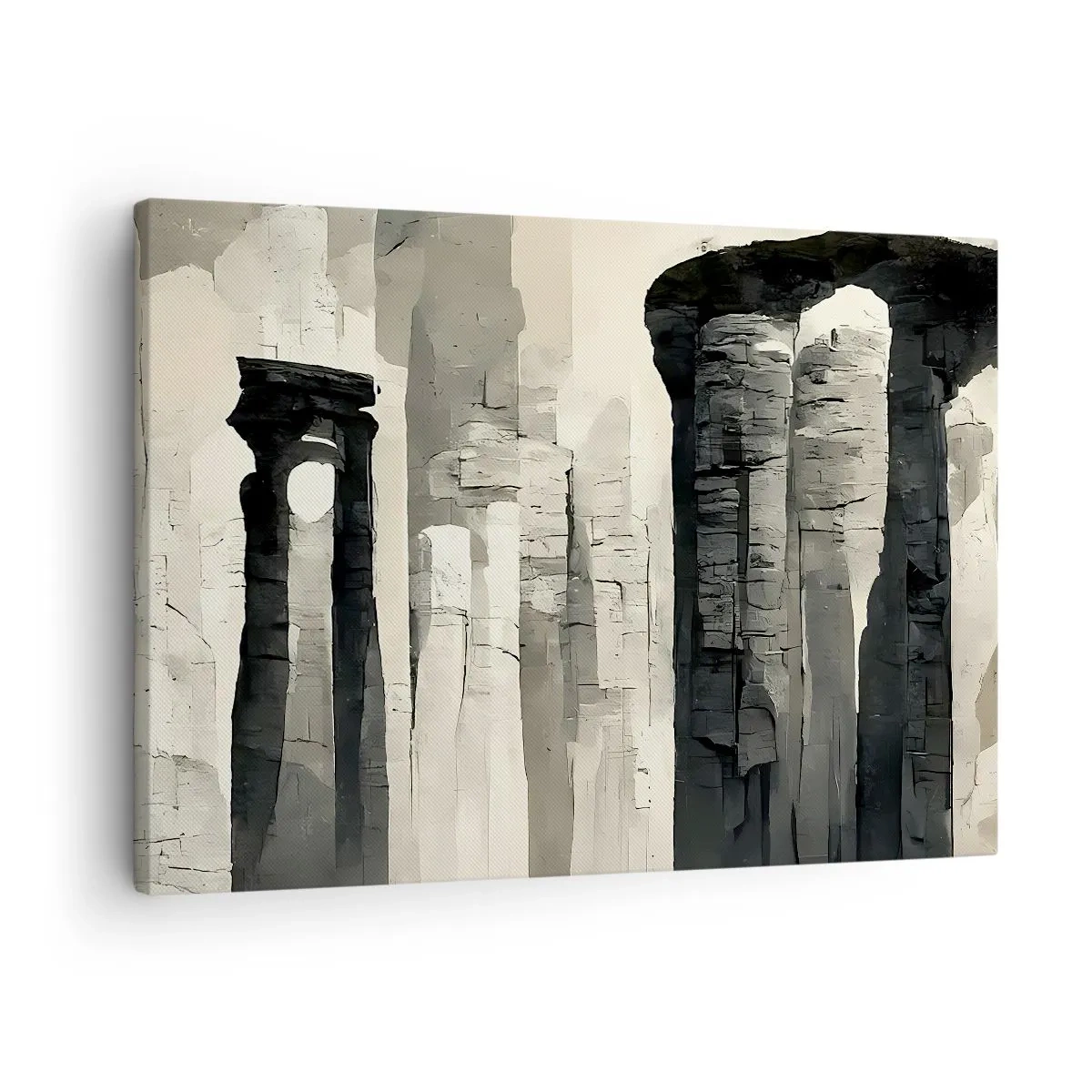 Cuadro sobre lienzo - Impresión de Imagen - Columnas históricas en un entorno monocromático atmosférico - 70x50cm - La majestuosidad de la antigüedad - Decoración de pared moderna para salón y dormitorio ARTTOR
