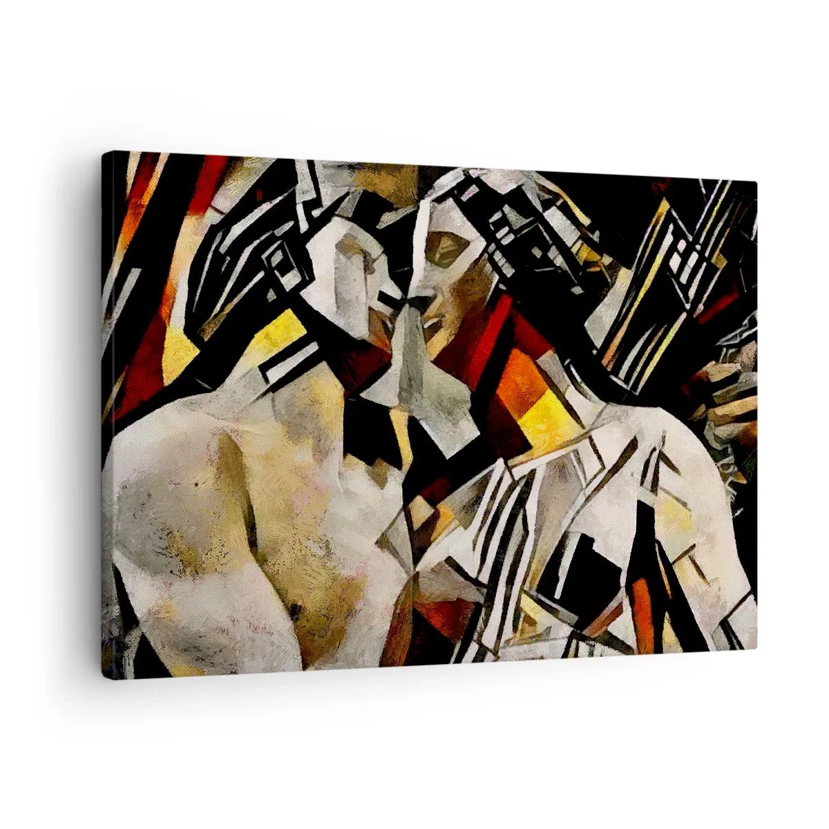 Cuadro sobre lienzo - Impresión de Imagen - Composición abstracta con siluetas en forma dinámica. - 70x50cm - Un beso escultural - Decoración de pared moderna para salón y dormitorio ARTTOR