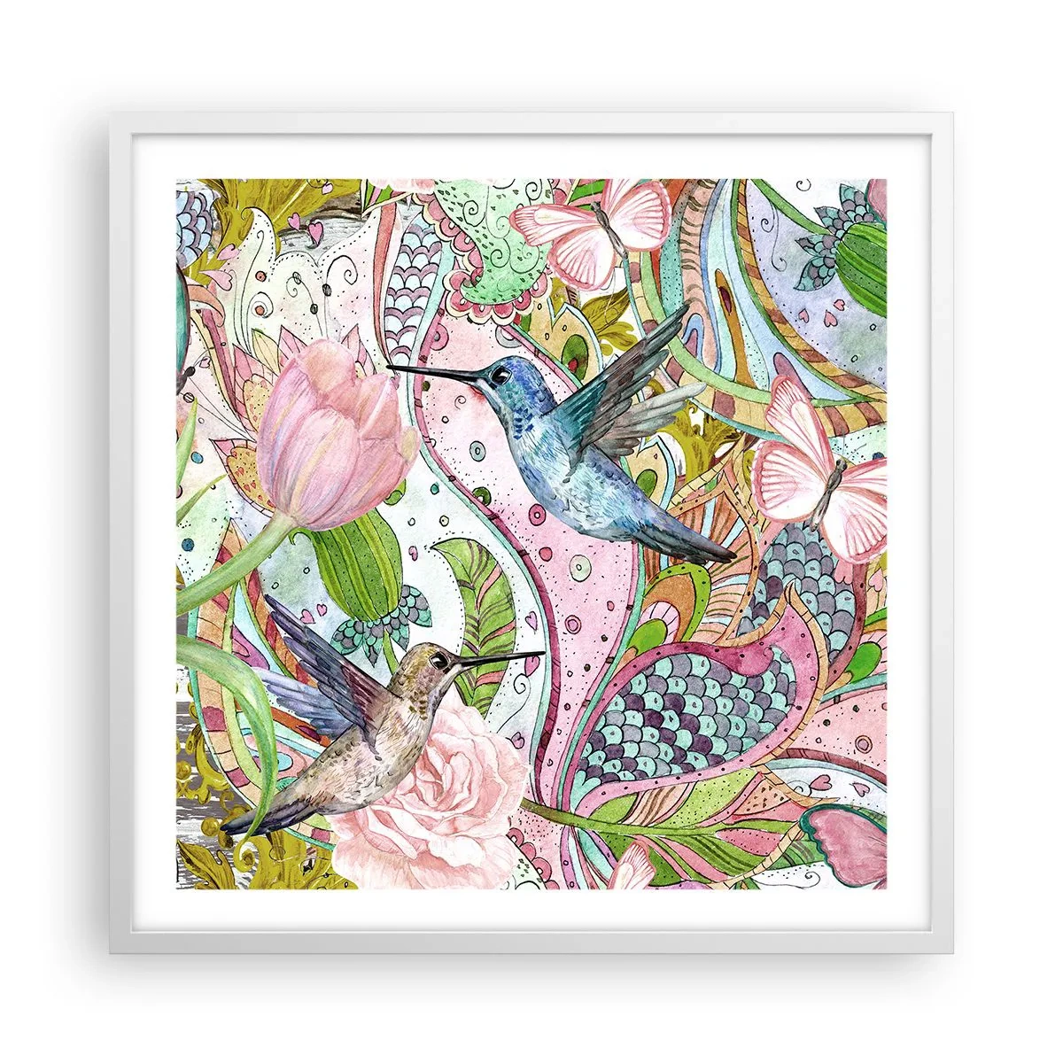 Póster en marco blanco - Enredado en las vides - 60x60 cm