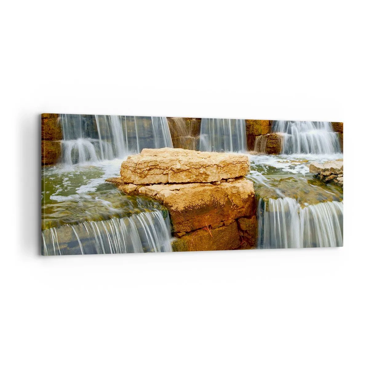 Cuadro sobre lienzo - Impresión de Imagen - Una cascada que fluye por escalones de piedra. - 120x50cm - Escalera al cielo - Decoración de pared moderna para salón y dormitorio ARTTOR