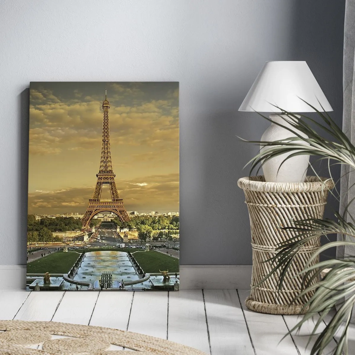 Cuadro sobre lienzo - Impresión de Imagen - La Torre Eiffel en París al atardecer - 50x70cm - Reina de París - Decoración de pared moderna para salón y dormitorio ARTTOR