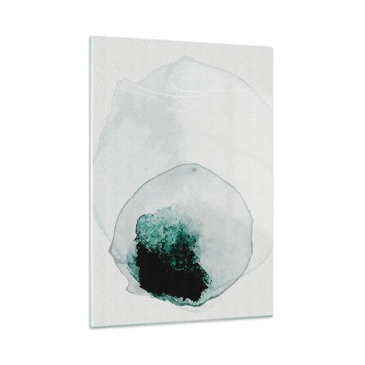 Cuadro sobre vidrio - Impresiones sobre Vidrio - Una forma abstracta que se asemeja a una gota de agua en tonos verdes. - 50x70cm - En una gota de agua - Decoración de pared moderna para salón y dormitorio ARTTOR
