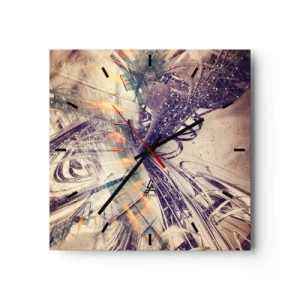Reloj de pared - Reloj de vidrio - Abstracción dinámica en tonos beige y morado. - 30x30cm - Con mucha prisa - Decoración de pared moderna para salón y dormitorio ARTTOR