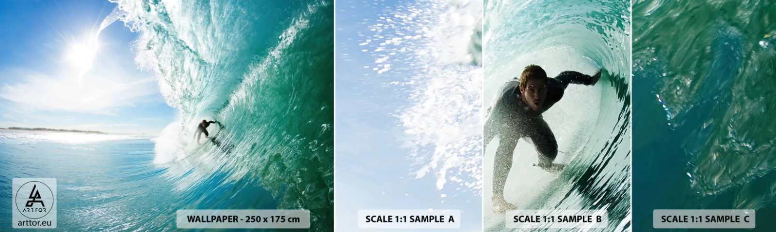 Muestra de fotomural autoadhesivo Deluxe Sticker - Siempre en la ola - Paisaje, Océano, Tablista - 100x30 cm