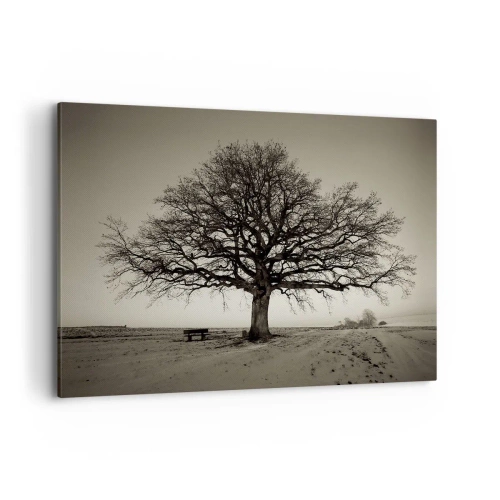Cuadro sobre lienzo - Impresión de Imagen - Un árbol solitario en un campo sepia - 100x70cm - De aquí a la eternidad - Decoración de pared moderna para salón y dormitorio ARTTOR