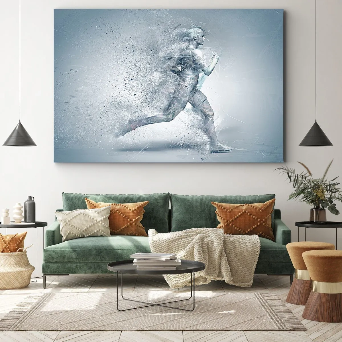 Cuadro sobre lienzo - Impresión de Imagen - Una figura dinámica corriendo en un estilo abstracto. - 70x50cm - Energía cristalina - Decoración de pared moderna para salón y dormitorio ARTTOR