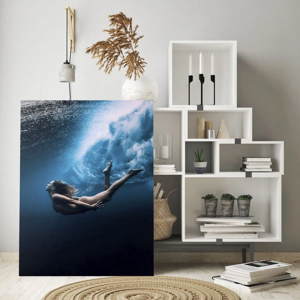 Cuadro sobre vidrio - Impresiones sobre Vidrio - Sirena moderna - 50x70cm - Una sirena contemporánea - Decoración de pared moderna para salón y dormitorio ARTTOR