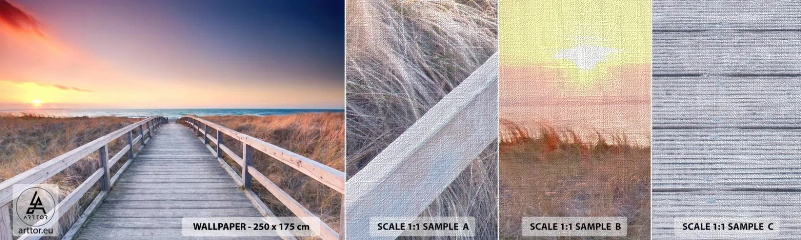 Muestra de fotomural Premium Canvas - Aurora vespertina del Báltico - Paisaje, Mar, Duna - 100x30 cm