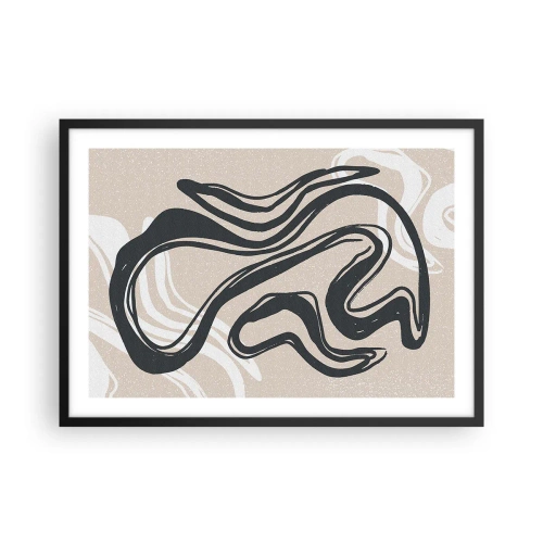 Póster en marco negro - Líneas abstractas en tonos oscuros sobre un fondo beige. - 70x50cm - Expresión multiplicada - Decoración de pared moderna para salón y dormitorio ARTTOR