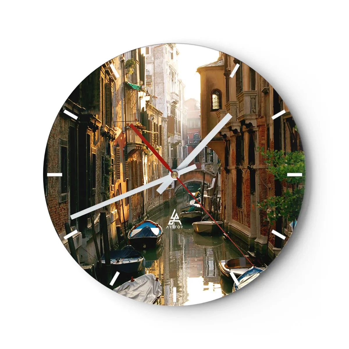 Reloj de pared - Reloj de vidrio - Canal de Venecia al atardecer con góndolas - 30x30cm - En un callejón veneciano - Decoración de pared moderna para salón, cocina y dormitorio ARTTOR