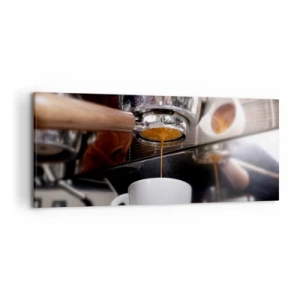 Cuadro sobre lienzo - Impresión de Imagen - Primer plano de una máquina de café preparando una dosis fresca de espresso - 120x50cm - El mejor momento del día - Decoración de pared moderna para salón y dormitorio ARTTOR