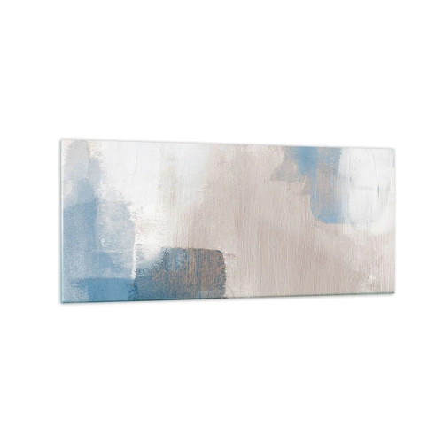 Cuadro sobre vidrio - Impresiones sobre Vidrio - Formas abstractas en tonos azules y beige. - 120x50cm - Abstracción rosa tras un velo azul - Decoración de pared moderna para salón y dormitorio ARTTOR