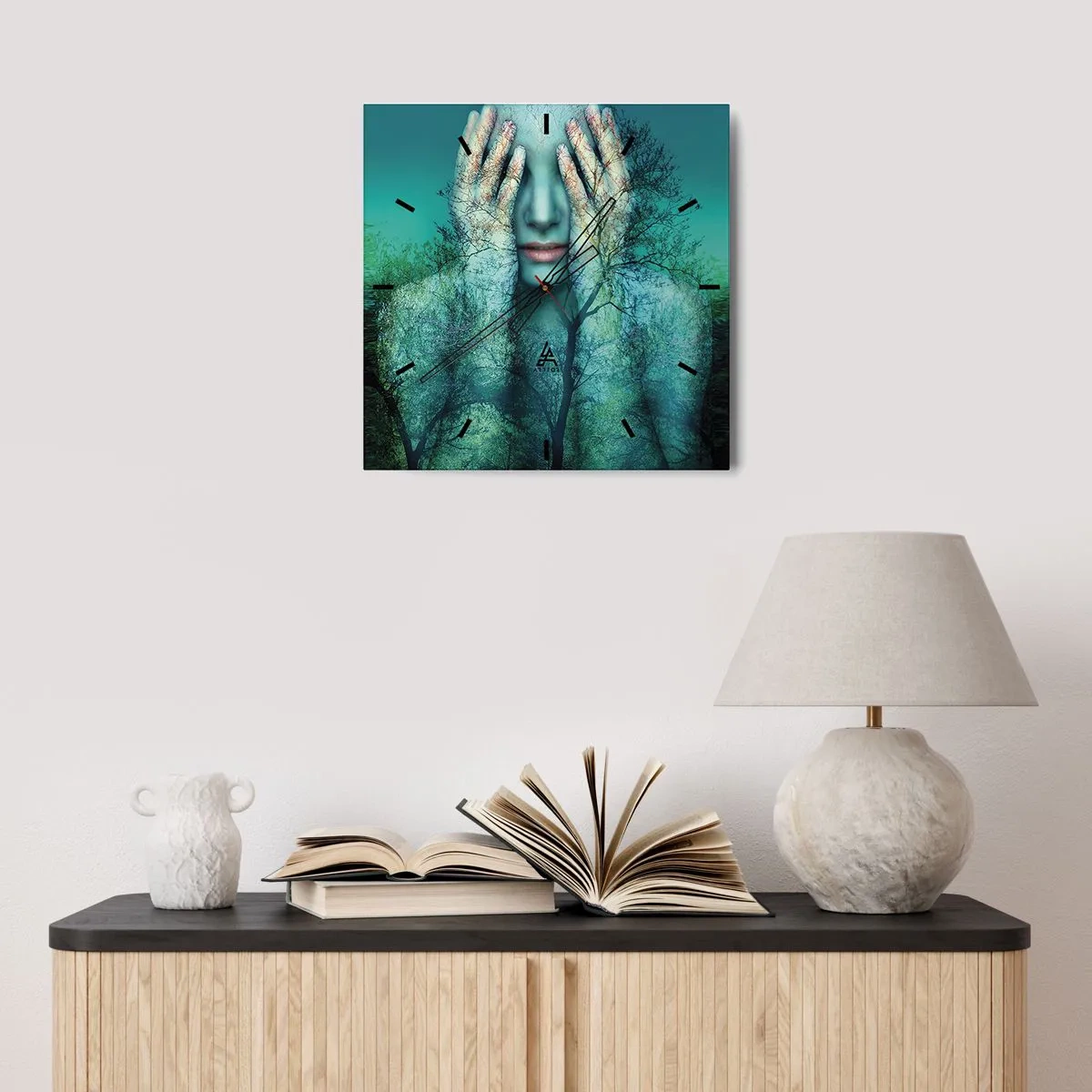 Reloj de pared - Reloj de vidrio - Sumergida en azul - 30x30 cm