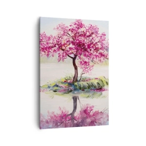 Cuadro sobre lienzo - Impresión de Imagen - Un árbol en flor en aguas tranquilas - 70x100cm - Una celebración de la primavera - Decoración de pared moderna para salón y dormitorio ARTTOR