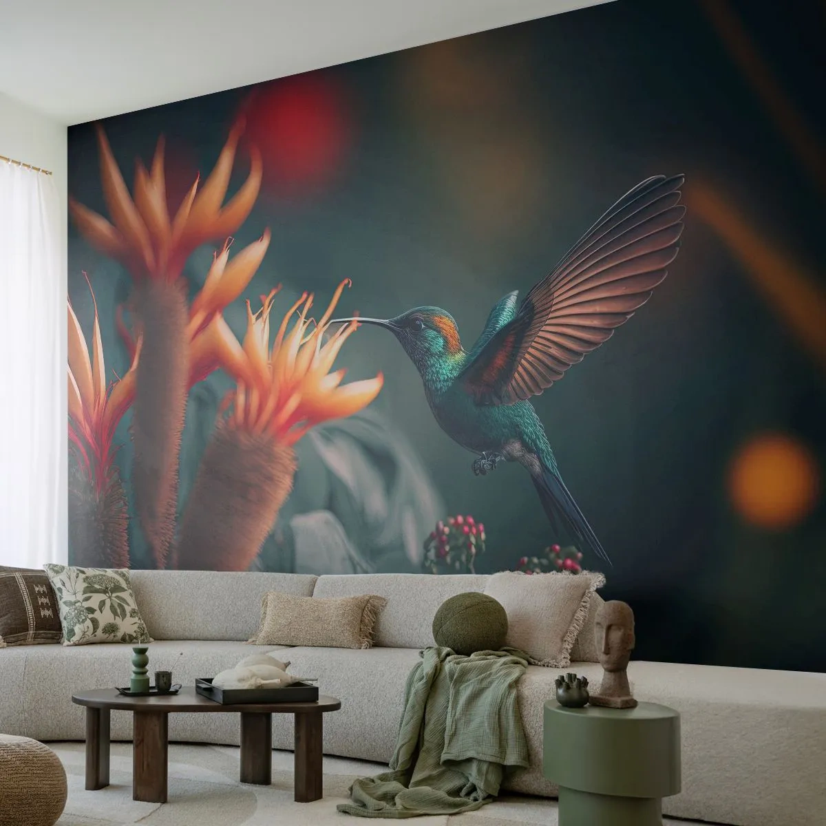 Fotomural Premium Canvas - Una vida verdaderamente colorida - Pájaro, Exótico, Flor - 200x140 cm