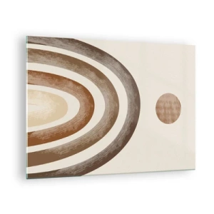 Cuadro sobre vidrio - Impresiones sobre Vidrio - Rayas y círculos abstractos en tonos marrones - 70x50cm - En otro mundo - Decoración de pared moderna para salón y dormitorio ARTTOR