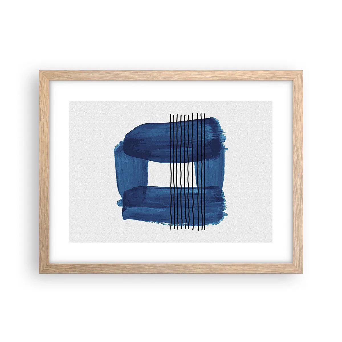 Póster en marco roble claro - Composición azul y negra - 40x30 cm