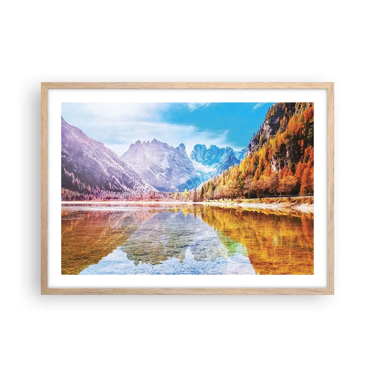 Póster en marco roble claro - Ya es otoño en las montañas - 70x50 cm