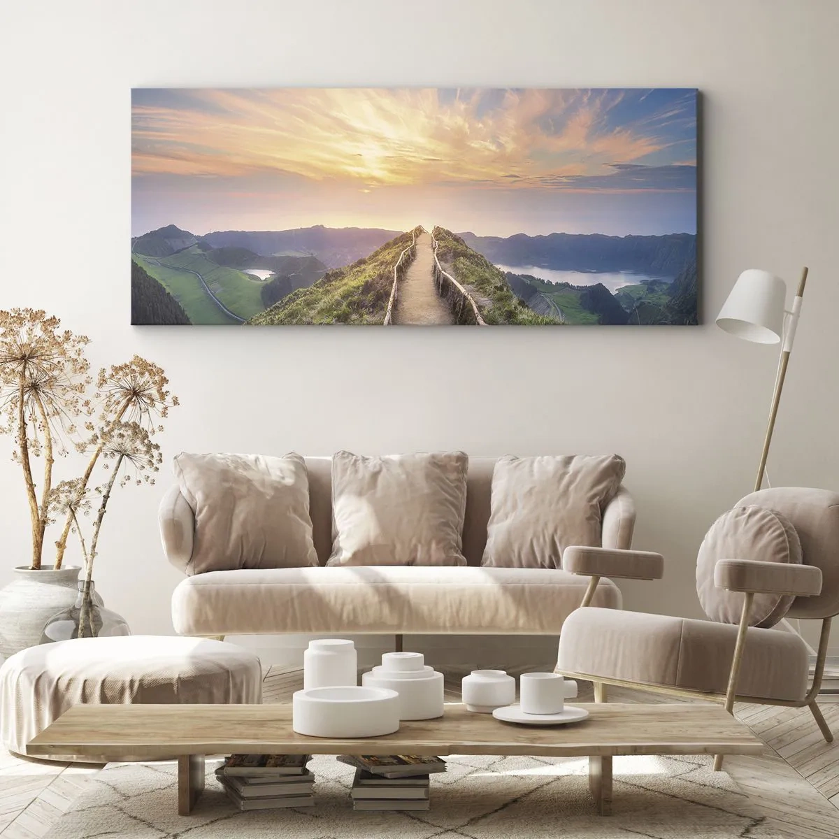 Cuadro sobre lienzo - Impresión de Imagen - Un pintoresco sendero en una colina con vista al atardecer. - 140x50cm - Cerca del cielo - Decoración de pared moderna para salón y dormitorio ARTTOR