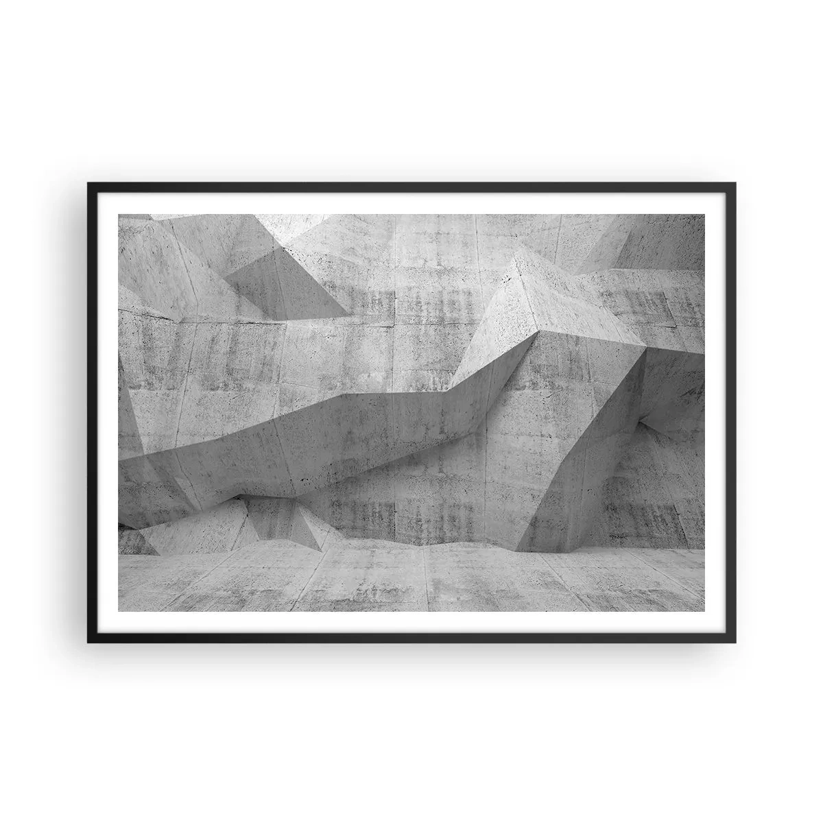 Póster en marco negro - Formas geométricas de hormigón en gris - 100x70cm - Un verdadero desafío - Decoración de pared moderna para salón y dormitorio ARTTOR