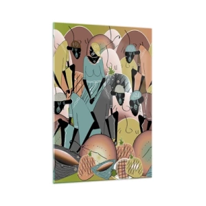 Cuadro sobre vidrio - Impresiones sobre Vidrio - Una composición abstracta colorida inspirada en la cultura africana. - 70x100cm - Se avecina una gran celebración - Decoración de pared moderna para salón y dormitorio ARTTOR