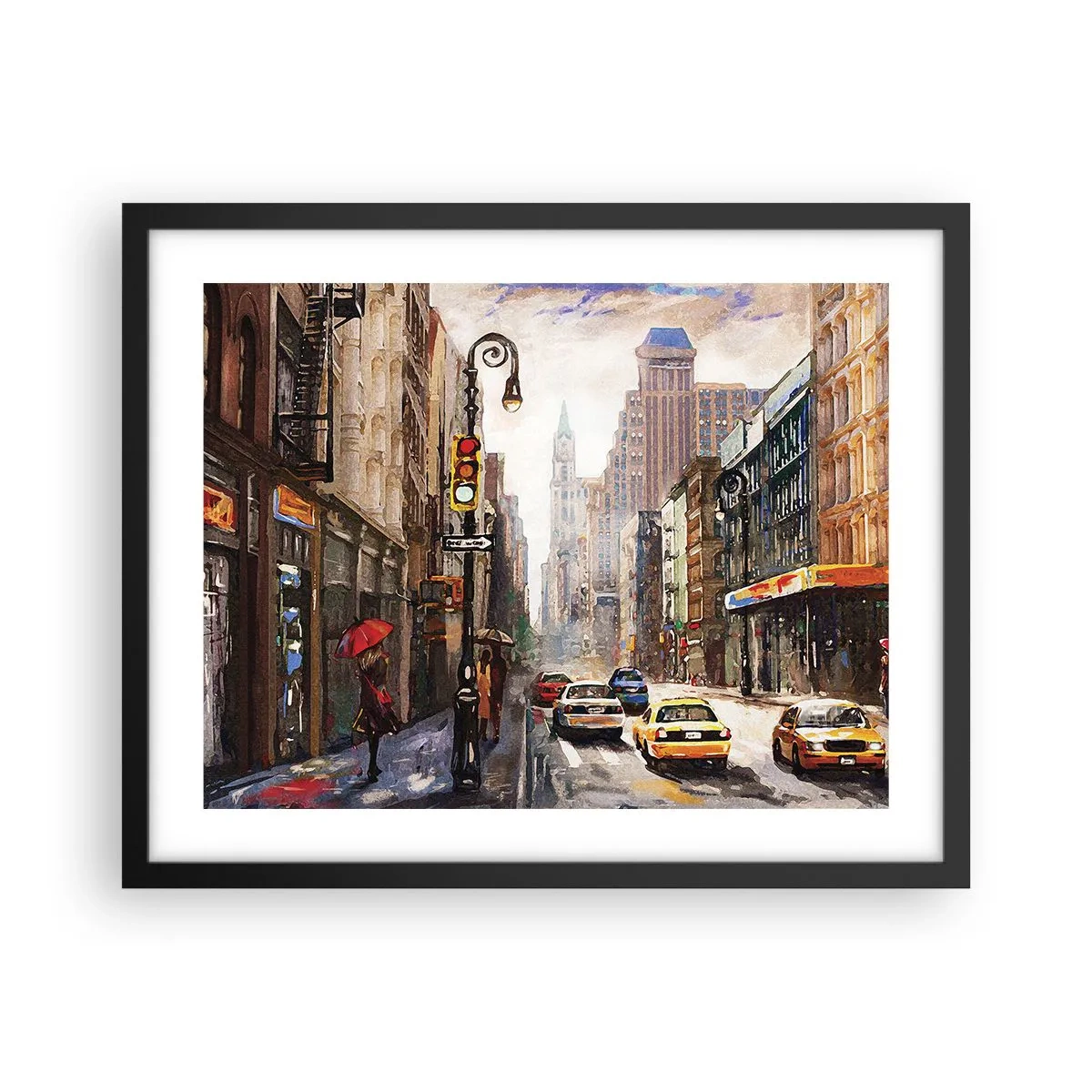 Póster en marco negro - Nueva York - también colorida bajo la lluvia - 50x40 cm