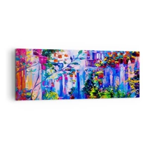 Cuadro sobre lienzo - Impresión de Imagen - Una calle colorida y llena de flores. - 140x50cm - Impresión - una calle italiana - Decoración de pared moderna para salón y dormitorio ARTTOR