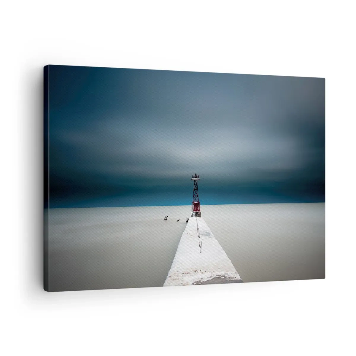 Cuadro sobre lienzo - Impresión de Imagen - Un faro al final de un muelle de hormigón en un paisaje desolado - 70x50cm - Encuentro con la inmensidad - Decoración de pared moderna para salón y dormitorio ARTTOR