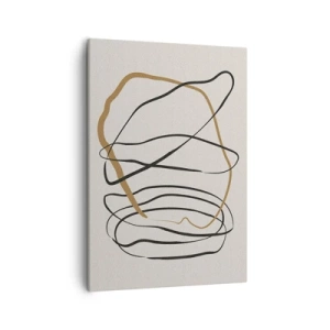 Cuadro sobre lienzo - Impresión de Imagen - Líneas artísticas en negro y dorado sobre un fondo claro. - 50x70cm - Composición: danza lineal - Decoración de pared moderna para salón y dormitorio ARTTOR