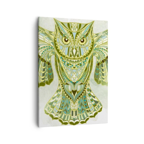 Cuadro sobre lienzo - Impresión de Imagen - Búho decorativo en tonos azules. - 50x70cm - De una arboleda sagrada celta - Decoración de pared moderna para salón y dormitorio ARTTOR