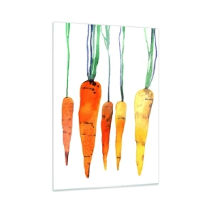 Cuadro sobre vidrio - Impresiones sobre Vidrio - Zanahorias de acuarela en varios tonos de naranja con tallos verdes. - 50x70cm - La belleza de lo ordinario - Decoración de pared moderna para salón y dormitorio ARTTOR