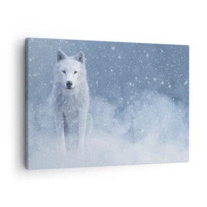 Cuadro sobre lienzo - Impresión de Imagen - Lobo blanco en un paisaje nevado - 70x50cm - El espíritu del invierno - Decoración de pared moderna para salón y dormitorio ARTTOR